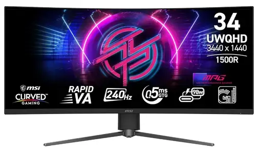 Monitor Gaming Rapid VA LED MSI 34inch MPG 346CQRF X24, UWQHD (3440 x 1440), HDMI, DisplayPort, Ecran Curbat, 240 Hz, 0.5 ms (Negru)
