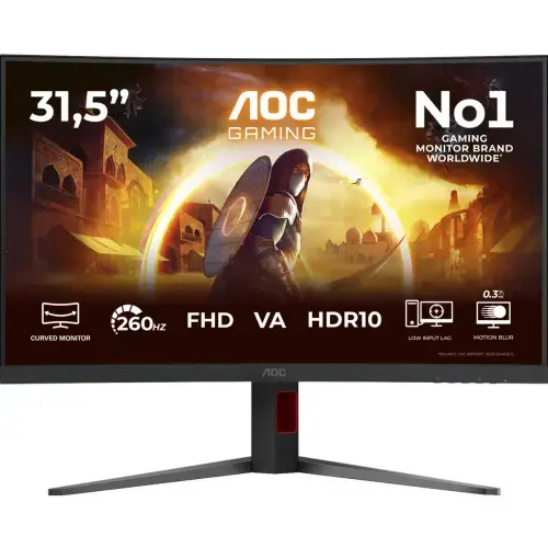 Monitor Gaming VA LED AOC C32G4Z, Full HD (1920 x 1080), HDMI, DisplayPort, Boxe, Ecran curbat, 260 Hz, 4 ms (Negru)
