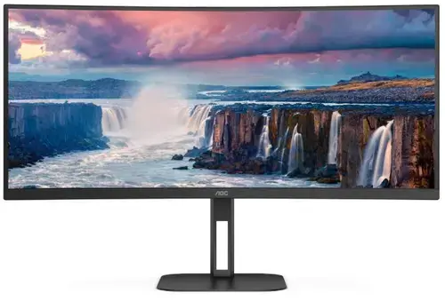 Monitor Gaming VA LED AOC V5 34inch CU34V5C/BK, WQHD (3440 x 1440), HDMI, DisplayPort, AMD FreeSync, Ecran Curbat, Boxe, 100 Hz, 1 ms (Negru)