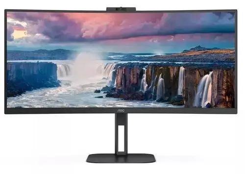 Monitor Gaming VA LED AOC V5 34inch CU34V5CW/BK, WQHD (3440 x 1440), HDMI, DisplayPort, AMD FreeSync, Ecran Curbat, Boxe, 100 Hz, 1 ms (Negru)