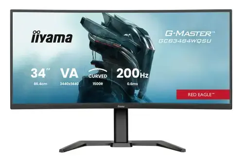 Monitor Gaming VA LED Iiyama 34inch GCB3484WQSU-B2, UWQHD (3440 x 1440), HDMI, DisplayPort, Ecran curbat, Boxe, 200 Hz, 0.6 ms (Negru)
