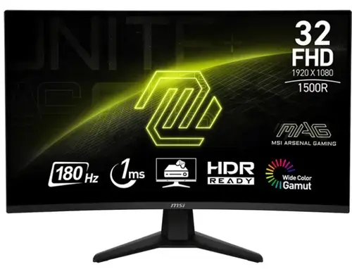 Monitor Gaming VA LED MSI MAG 31.5inch 32C6, FulL HD (1920 x 1080), HDMI, DisplayPort, Ecran curbat, 180 Hz, 1 ms (Negru)