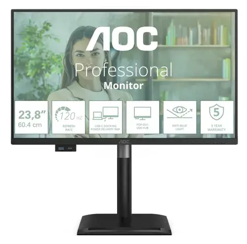 Monitor IPS LED AOC 23.8inch 24P4CV, Full HD (1920 x 1080), HDMI, DisplayPort, Boxe, 120 Hz, 4 ms (Negru)