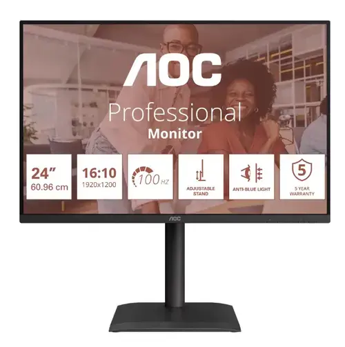 Monitor IPS LED AOC 24inch X24E4U, WUXGA (1920 x 1200), HDMI, DisplayPort, Boxe, Pivot, 100 Hz, 4 ms (Negru)