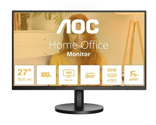 Monitor IPS LED AOC 27inch 27B3CA2, Full HD (1920 x 1080), HDMI, Boxe, 100 Hz, 1 ms (Negru)