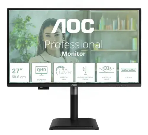 Monitor IPS LED AOC 27inch Q27P4U, QHD (2560 x 1440), HDMI, DisplayPort, Pivot, Boxe, 120 Hz, 4 ms (Negru)