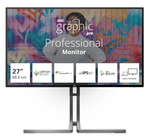 Monitor IPS LED AOC 27inch U27U3CV, UHD (3840 x 2160), HDMI, DisplayPort, Boxe, Pivot (Negru/Argintiu)