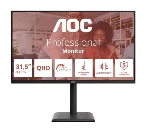 Monitor IPS LED AOC 31.5inch Q32E4U, QHD (2560 x 1440), HDMI, DisplayPort, Boxe, Pivot, 100 Hz, 4 ms (Negru)