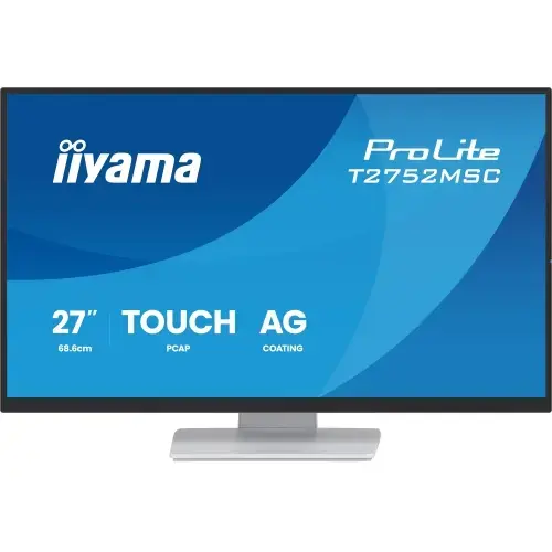 Monitor IPS LED Iiyama 27inch T2752MSC-W1AG, Full HD (1920 x 1080), HDMI, DisplayPort, Touchscreen, Boxe (Alb)