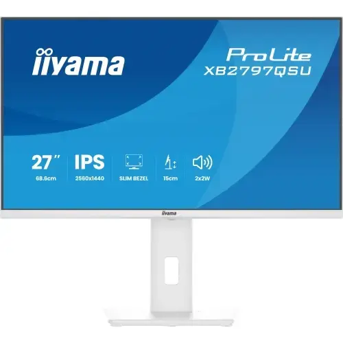 Monitor IPS LED Iiyama 27inch XB2797QSU-W1, QHD (2560 x 1440), HDMI, DisplayPort, Boxe, Pivot, 75 Hz, 1 ms (Alb)