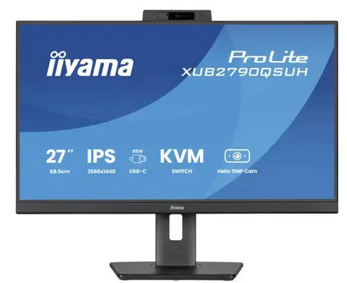 Monitor IPS LED Iiyama 27inch XUB2790QSUH-B2, QHD (2560 x 1440), HDMi, DisplayPort, Boxe, Pivot, 100 Hz, 0.4 ms, Webcam (Negru)