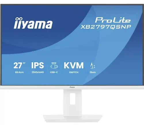 Monitor IPS LED Iiyama ProLite 27inch XB2797QSNP-W1, WQHD (2560 x 1440), HDMI, DisplayPort, Boxe, Pivot, 75 Hz, 1 ms (Alb)