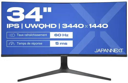 Monitor IPS LED JAPANNEXT 34inch JN-IPS340UWQHD60C-C65W-HS, UWQHD (3440 x 1440), HDMI, DisplayPort, Ecran curbat (Negru)