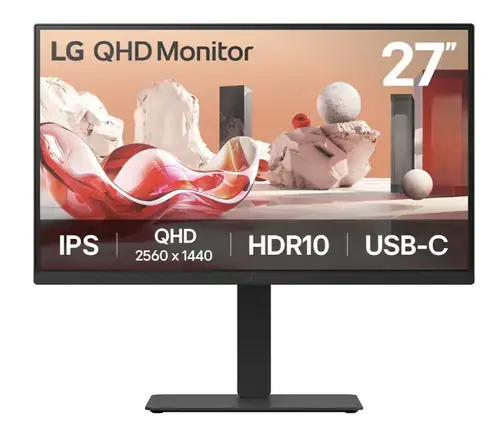 Monitor IPS LED LG 27inch 27BA75QB-B, QHD (2560 x 1440), HDMI, DisplayPort, Boxe, Pivot, 100 Hz, 5 ms (Negru)