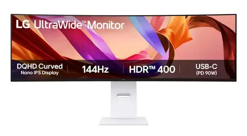 Monitor IPS LED LG 49inch 49U950A-W, DQHD (5120 x 1440), HDMI, DisplayPort, Ecran curbat, Boxe, 144 Hz, 5 ms (Alb)