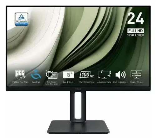 Monitor IPS LED MSI 23.8inch PRO MP245PG, Full HD (1920 x 1080), VGA, HDMI, DisplayPort, Boxe (Negru)