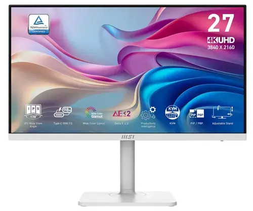 Monitor IPS LED MSI 27inch Modern MD272UPHW, UHD (3840 x 2160), HDMI, DisplayPort, Boxe, Pivot (Alb)
