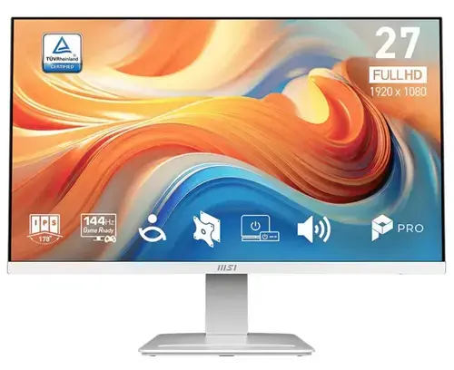 Monitor IPS LED MSI 27inch PRO MP273W E14A, Full HD (1920 x 1080), VGA, HDMI, DispplayPort, Boxe, 144 Hz, 1 ms (Alb)