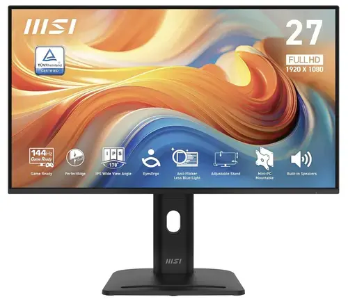Monitor IPS LED MSI 27inch PRO MP275PG E14, Full HD (1920 x 1080), VGA, HDMi, DisplayPort, Pivot, Boxe, 144 Hz, 1 ms (Negru)
