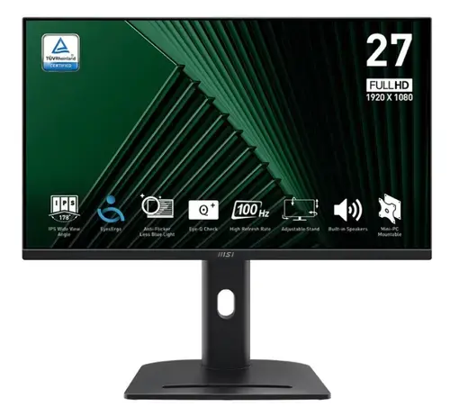 Monitor IPS LED MSI 27inch PRO MP275PG, Full HD (1920 x 1080), VGA, HDMI, DisplayPort, Boxe, Pivot, 100 Hz, 1 ms (Negru)