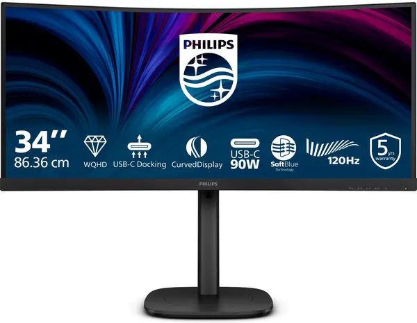 Monitor Philips - 34B2U3600C, 34'', VA, WLED, Anti-Glare, Curved, negru