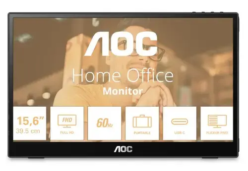 Monitor Portabil IPS LED AOC 15.6inch 16T3EA, Full HD (1920 x 1080), USB Type-C (Negru)