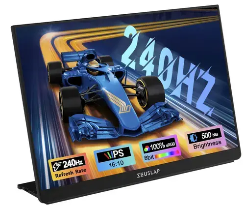 Monitor Portabil IPS LED Zeuslap 16inch P16F, WQXGA (2560 x 1600), Mini HDMI, USB-C, 240 Hz, 3 ms (Negru)
