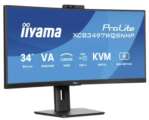 Monitor VA LED Iiyama 34inch XCB3497WQSNPH-B1, WQHD (3440 x 1440), HDMI, DisplayPort, Ecran curbat, Boxe, 120 Hz, 0.4 ms (Negru)