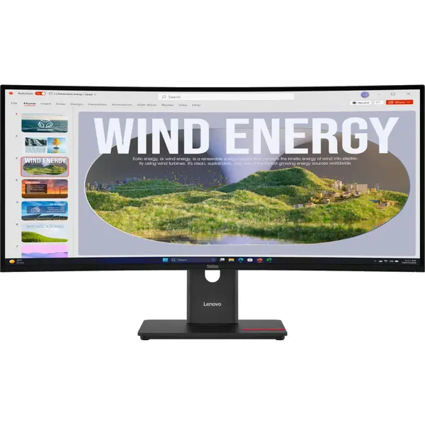 Monitor VA LED Lenovo ThinkVision 34" T34WD-40, WQHD 3440 x 1440, HDMI, DisplayPort, Ecran curbat, 120 Hz, 4 ms, Negru