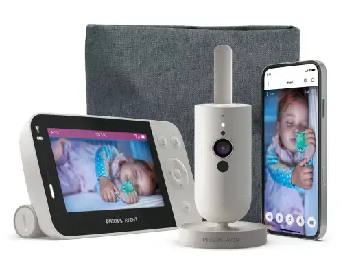 Monitor video digital pentru bebelusi Philips-AVENT SCD953/26, cu sistem de conectare prin aplicatia mobila Baby Monitor+, LCD 4.3 inch, camera full HD, mod nocturn, zoom, termometru, sunete linistitoare, raza de actiune 0-400 m (Alb)