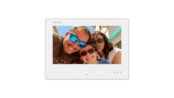 Monitor videointerfon de interior Hikvision DS-KH7300EY-TE2, 2-fire, ecran tactil 7 inch, microfon, difuzor, slot card, aparent, alb