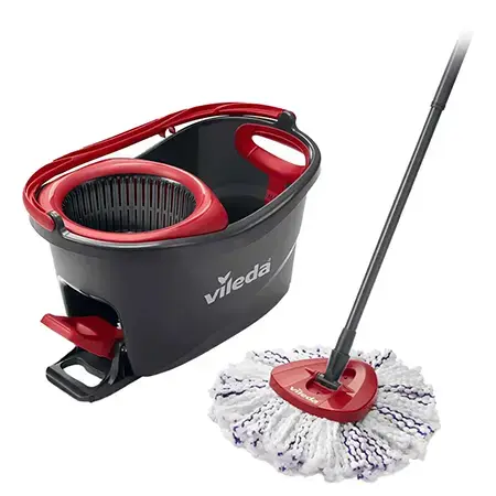Mop rotativ Vileda Turbo 3IN1, Galeata cu mop si storcator (Negru/Rosu)
