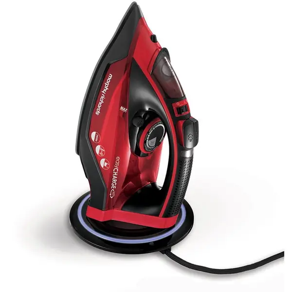 Morphy Richards Fier de calcat, Morphy Richards, EasyCharge, Cordless, 2400W, 30g/min, 1300 g debit abur continuu, capacitate rezervor 350 ml, functionare fara cablu, Rosu/Negru