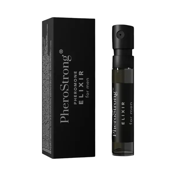 Mostră parfum cu feromoni PHEROSTRONG Elixir, pentru bărbați, cu note de lemn de santal, ylang-ylang și trandafir bulgar, 2 ml
