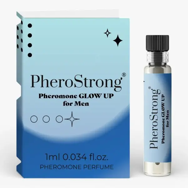 Mostra parfum cu feromoni PHEROSTRONG Pheromone Glow Up Men, pentru bărbați, cu note de bergamotă, floare de portocal, mosc, 1 ml