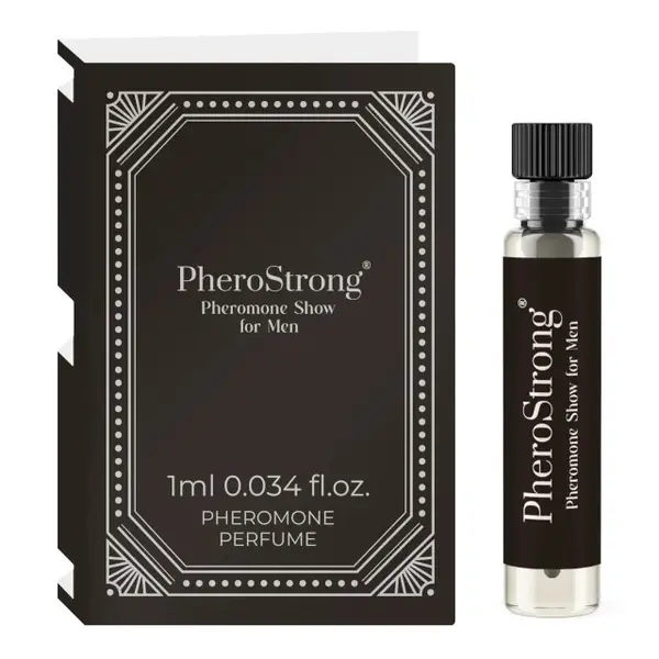 Mostră parfum cu feromoni PHEROSTRONG Show For Men, pentru bărbați, note de lavandă, boabe de tonka și rășină benzoică, 1 ml