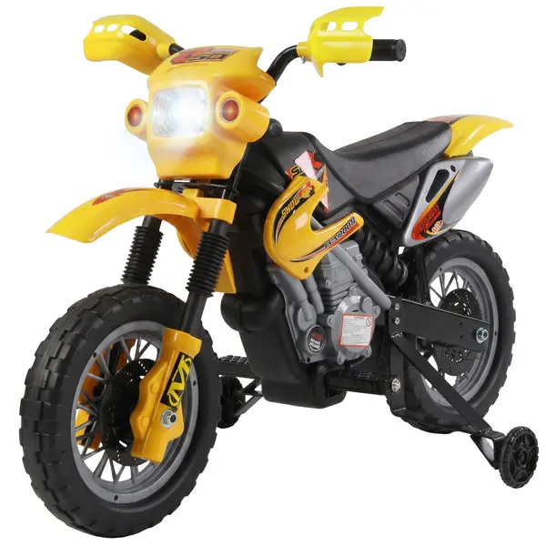 Moto Cross Electric pentru Copii HOMCOM cu Role, Galben | Aosom Romania