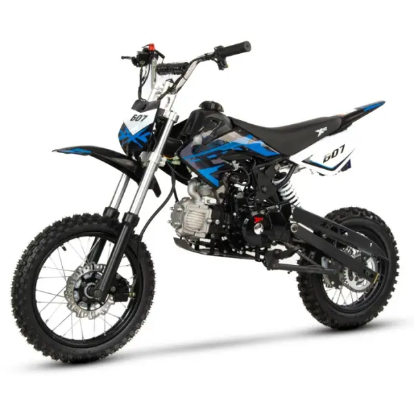 Motocicleta Cross Enduro copii 4T XTR 607M, 125cc, roti 14 12, pornire electromotor, schimbator viteze, culoare negru albastru