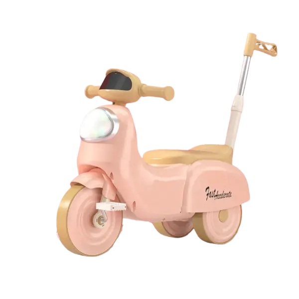 Motocicleta cu pedale pentru copii Nichiduta 3in1 Fast Pink cu maner parental detasabil,far cu lumina LED,muzica,spatiu de depozitare,structura stabila,sistem antirasturnare,roti rezistente,unghi de viraj limitat