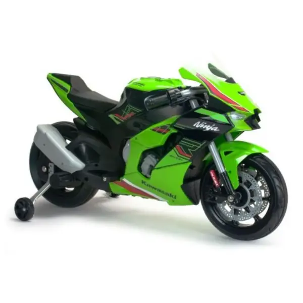 Motocicleta electrica, Injusa, cu roti ajutatoare, 12V, Kawasaki Ninja ZX-R10, Verde