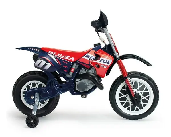 Motocicleta electrica pentru copii, 6V, licentiat Repsol, tip cross, cu roti ajutatoare, 3-6 ani