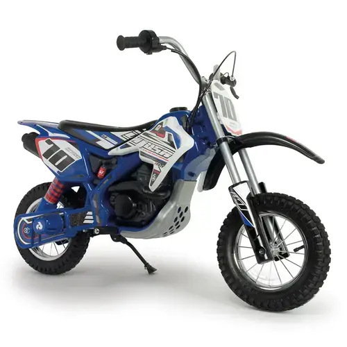 Motocicleta electrica pentru copii Injusa X-Treme Blue Fighter, 24V, pentru orice tip de teren, roti gonflabile, 6 ani+, Alb/Albastru