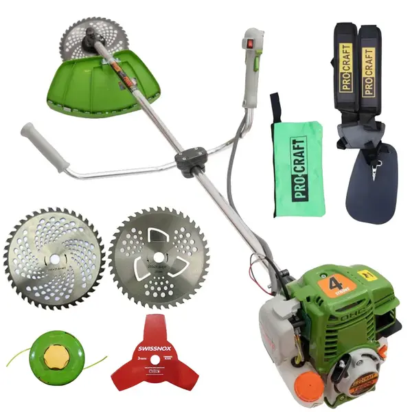 Motocoasa 4 timpi ProCraft T5600, 6.3CP, 9000RPM, 4 Tipuri de taiere, Ham dublu