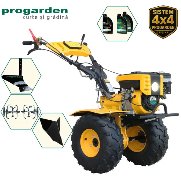 Motocultor benzina, Campo 873 Alpine, 7CP, 2+1 trepte, 2+1 freze, benzina, roti ATV, 2 prize putere + Plug simplu + Plug bilonat/rarita + 3L Ulei, PROGARDEN