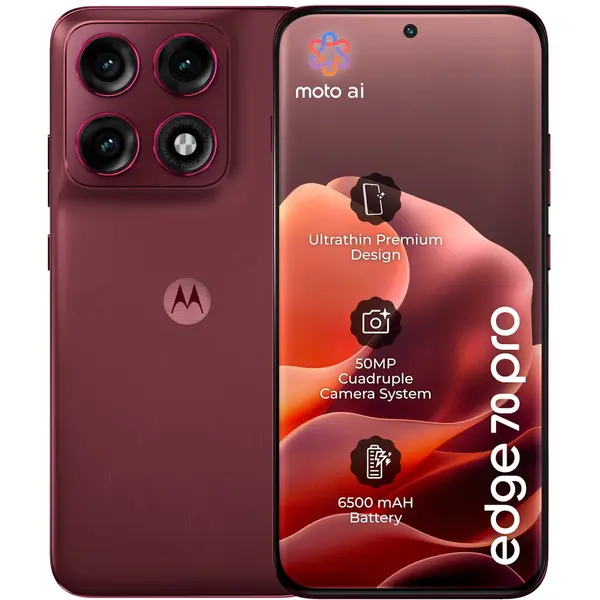 Motorola Telefon mobil Motorola edge 70 pro, 256GB, 8GB RAM, 5G, 6500 mAh PANTONE Zinfandel (Visiniu)