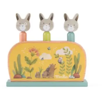 MOULIN ROTY Wooden Pop Up Toy Trois Petits Lapins jucărie care sare