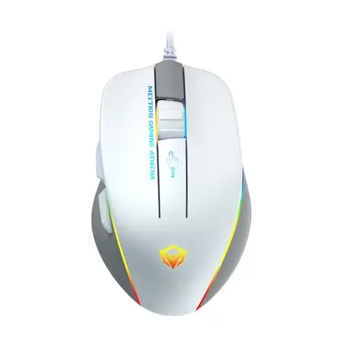 Mouse gaming Meetion GM23, iluminare RGB, Wired, 12800 DPI (Alb/Gri)