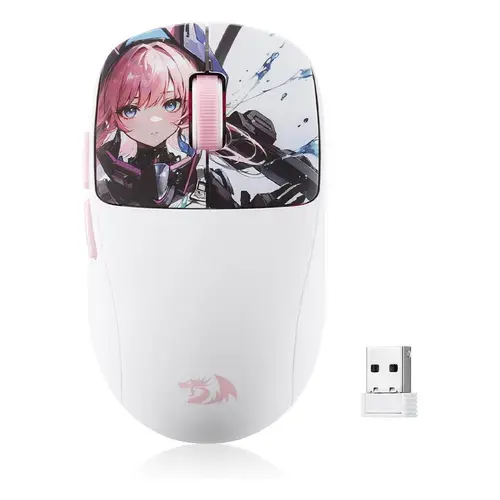 Mouse gaming Redragon Klyamoor Pro Standard Anime, USB/Bluetooth, 24000 DPI, Alb/Roz
