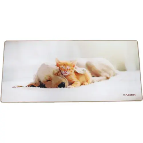 Mouse Pad Floston PET FRIENDS, 900 x 400 x 3mm, baza cauciucata, suprafata textila, margini cusute (Bej)
