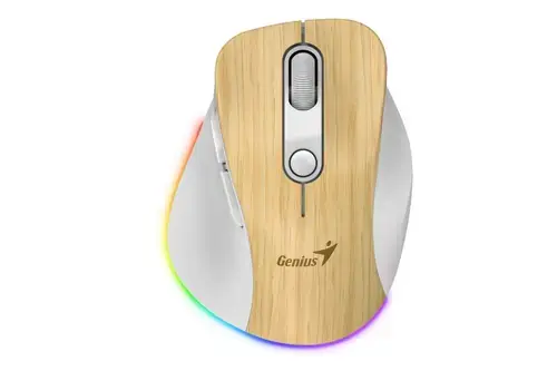Mouse Wireless Genius Ergo 9000S Pro, Bluetooth, 2400 DPI, reincarcabil, RGB, imitatie lemn